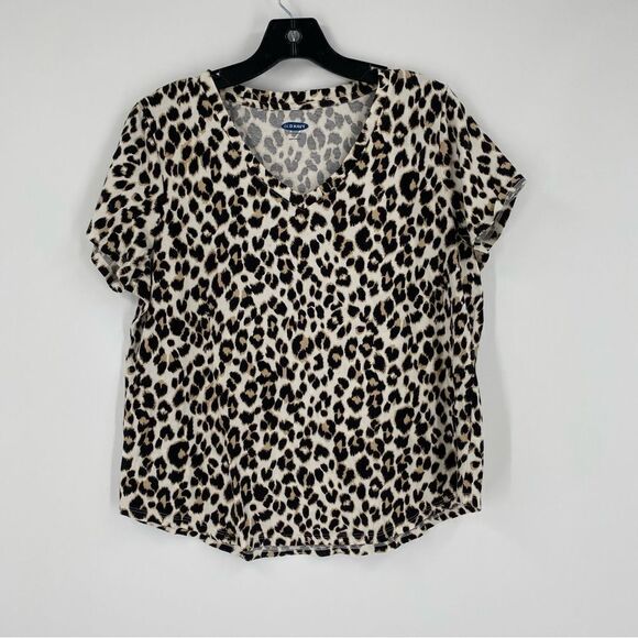 Old Navy Women’s Animal Print V Neck Short Sleeve Boxy Cut Teeshirt size L - Picture 1 of 3